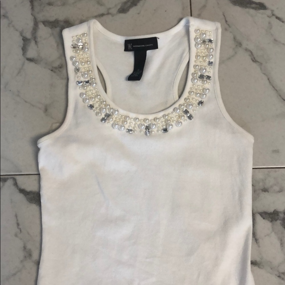 Inc International Concepts Jeweled racer back top